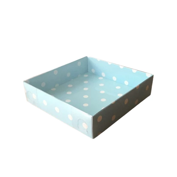 Asetat Kapaklı Karton Kutu 12X12X3 (50 Adet)  Puantiyeli Mavi