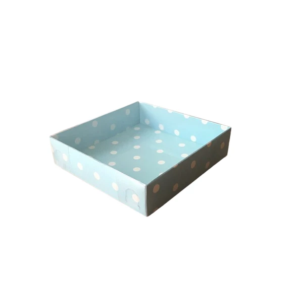 Asetat Kapaklı Karton Kutu  10X10X3 CM (50 Adet)  Puantiyeli Mavi ürün görseli
