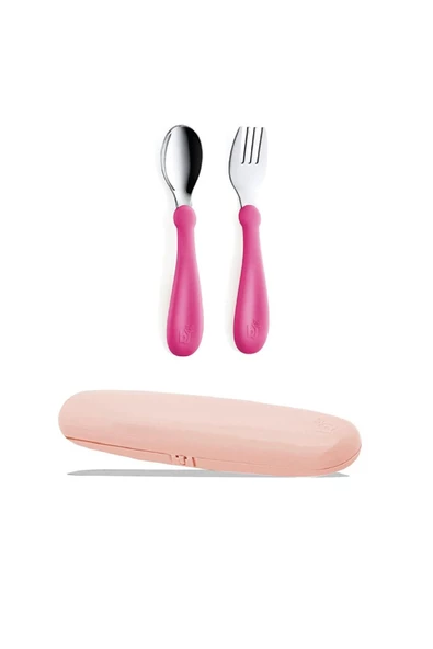 Babyjem Çatal Kaşık Saklama Kabı Gül Kurusu Paslanmaz Çelik Çatal Kaşık Seti - Resim 2