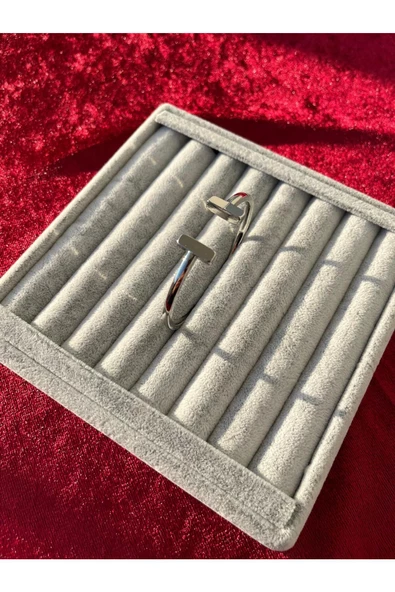 Ulaş Aksesuar Gümüş Renk Tifany Model T Uçlu Desenli Ayarlanabilir Unisex Kelepçe Bileklik - 2