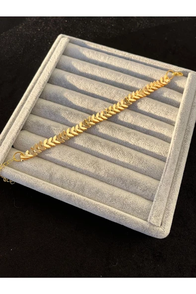 Ulaş Aksesuar Balık Kılçığı Yassı Gold Kaplama Künye Kılçık Kararmaz Paslanmaz Unisex Bileklik - 2