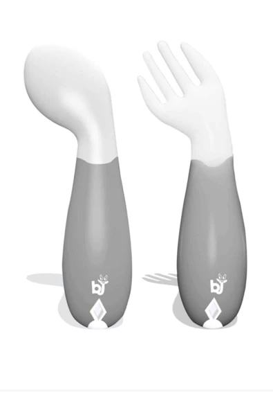 Babyjem Açılı Mama Çatal Kaşık Seti Mat Beyaz ürün görseli 1