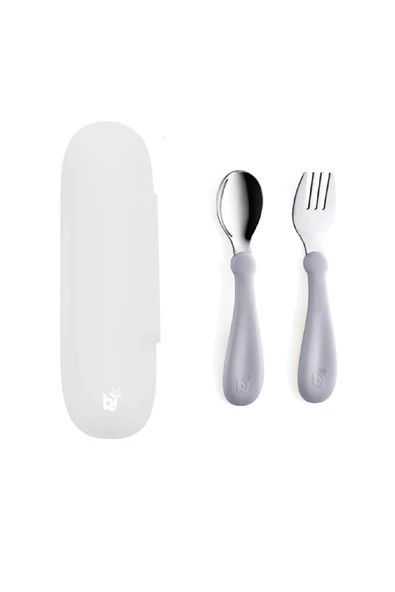 Babyjem Çatal Kaşık Saklama Kabı Gri + Paslanmaz Çelik Çatal Kaşık Seti Gri ürün görseli 1