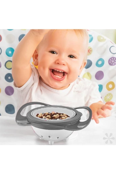 Babyjem Dökülmeyen Tabak Gri + Paslanmaz Çatal Kaşık Seti Gri - Resim 4