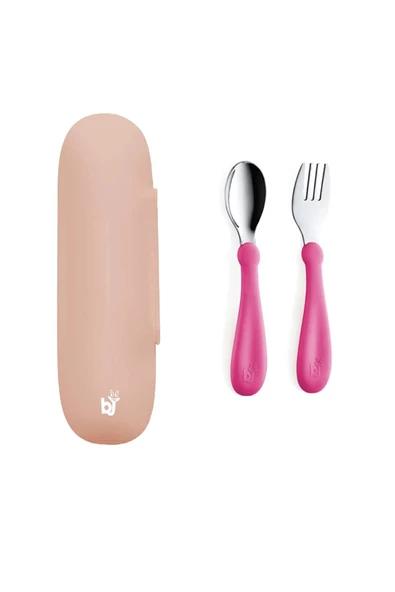 Babyjem Çatal Kaşık Saklama Kabı Gül Kurusu Paslanmaz Çelik Çatal Kaşık Seti ürün görseli