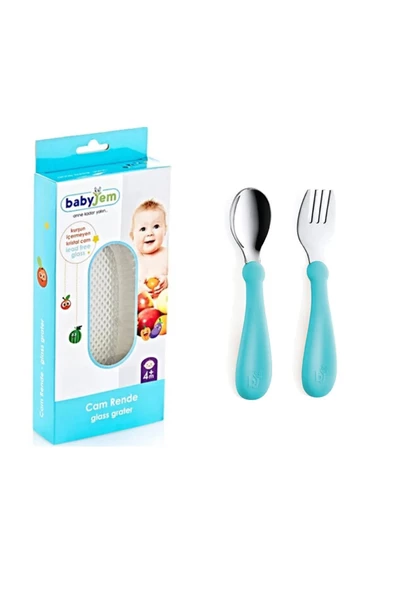 Babyjem Cam Rende + Turkuaz Paslanmaz Çelik Çatal Kaşık Seti ürün görseli