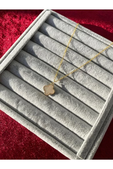 Ulaş Aksesuar  Van Cleef Beyaz Sedef Yonca Gold Zincir Kararmaz Paslanmaz Kadın Kolye - 2