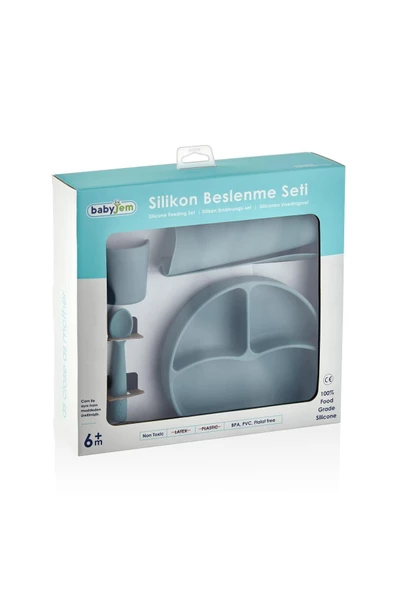 Babyjem Silikon Beslenme Seti Mint - Silikon Önlük & Tabak & Bardak & Kaşık - Bpa Free - Resim 2