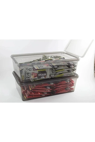 SUPERCUPP Plastik Kapaklı Kilitli - Gri Saklama Kabı 10 Adet 2 Lt & 10 Adet 1 Lt - 5
