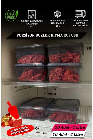 SUPERCUPP Plastik Kapaklı Kilitli - Gri Saklama Kabı 10 Adet 2 Lt & 10 Adet 1 Lt - 2