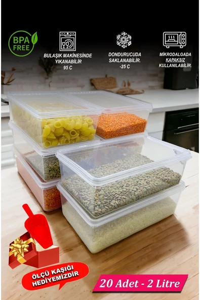 SUPERCUPP Plastik Kilitli- Kapaklı Saklama Kabı Derindondurucu&buzdolabı Düzenleyici 2 Litre - 20 Adet - 3