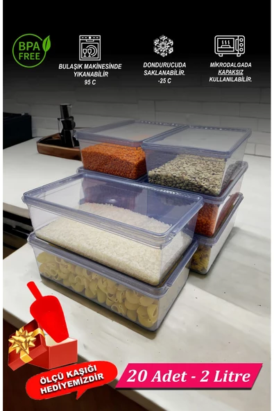 SUPERCUPP Plastik Kendinden Kilitli Saklama Kabı Derindondurucu&buzdolabı Düzenleyici Gri - 2 Litre - 20 Adet - 2