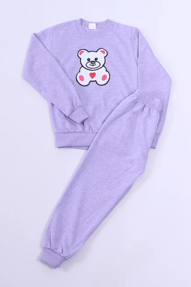 KIZ ÇOCUK EŞOFMAN TAKIMI AYICIK BASKILI RİBANALI E14 - 2