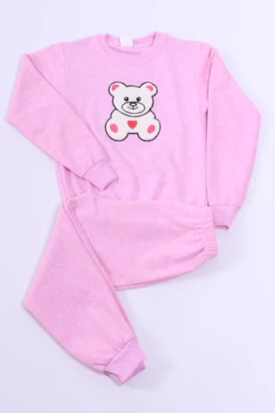 KIZ ÇOCUK EŞOFMAN TAKIMI AYICIK BASKILI RİBANALI E14 - 7