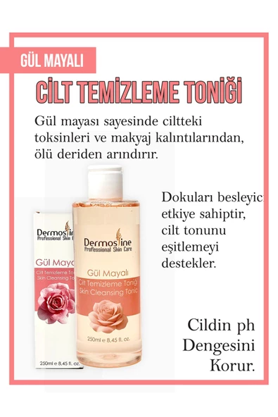 Dermosline  Gül Mayalı Cilt Temizleme Toniği , Aydınlatıcı, Gözenek Sıkılaştırıcı Tonik 250 ml