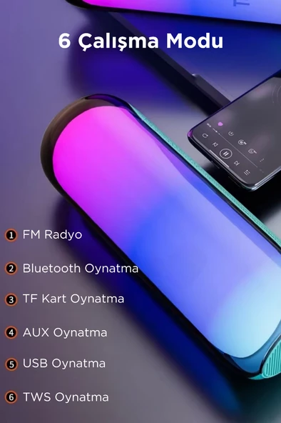IPX7 Kablosuz Hoparlör Rgb Aydınlatmalı Fm Radyo Taşınabilir Bluetooth Hoparlör - 2