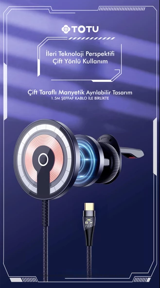 TOTU CACW-063 Super Fast Magsafe Özelikli 15 W Araç içi Kablosuz Telefon Tutucu - 3