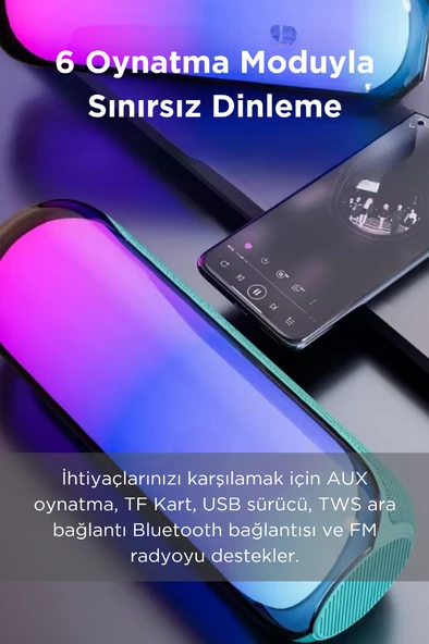 IPX7 Kablosuz Hoparlör Rgb Aydınlatmalı Fm Radyo Taşınabilir Bluetooth Hoparlör - 3