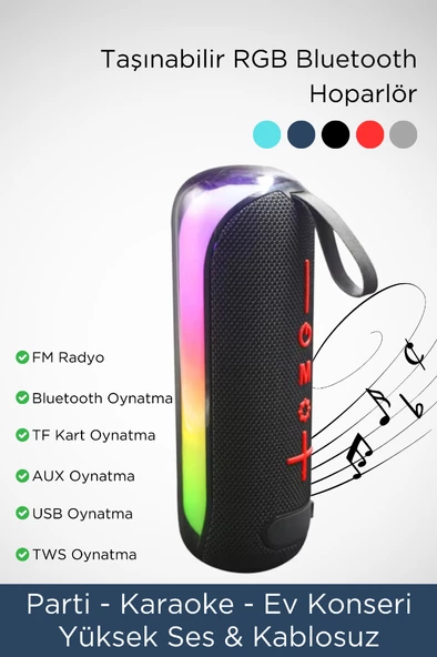IPX7 Kablosuz Hoparlör Rgb Aydınlatmalı Fm Radyo Taşınabilir Bluetooth Hoparlör - 8