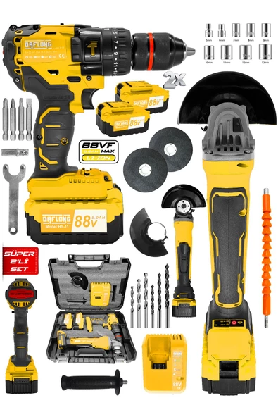 DAFLONG Ultra 2 Li Set Şarjlı Taşlama Şarjlı Kömürsüz Matkap 88 V Setli -SARI - 2