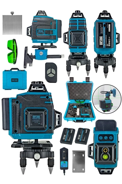 DAFLONG Şarjlı Çift Akülü Profesyonel 4 Köşe 4×360 16 Satır Yeşil Çizgi Lazer Hizalama - 2