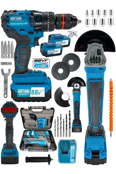 DAFLONG Ultra 2 Li Set Şarjlı Taşlama Şarjlı Kömürsüz Matkap 88 V Setli -MAVI - 2