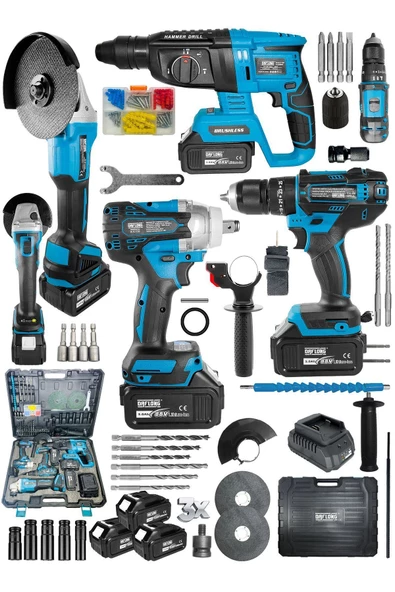 Daflong Daflongprofesyonel 4'lü Set Şarjlı Hilti-Şarjlı TAŞLAMA-13MM Şarjlı Darbeli Matkap-Şarjlı Somun Sıkma - Resim 2