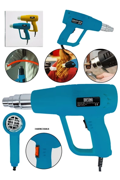 DAFLONG Darbeye Dayanıklı Bakır Sargılı Rezistans 2kademeli Sıcak Hava Tabancası Isı Makina-MAVI - 2