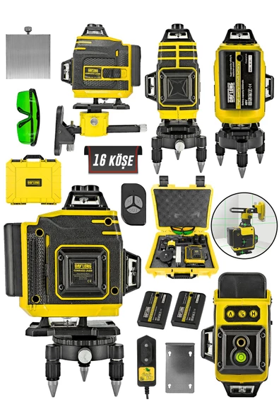 DAFLONG Şarjlı Çift Akülü Profesyonel 4 Köşe 4×360 16 Satır Yeşil Çizgi Lazer Hizalama - 2