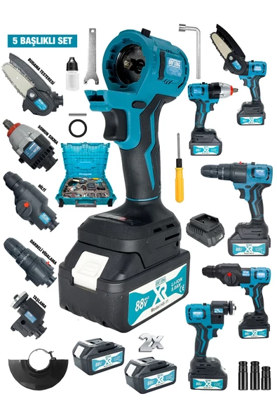 DAFLONG Tak Çıkar 5 Kafalı Süper Set Darbeli Matkap Testere Taşlama Somun Sökme Hilti - 2