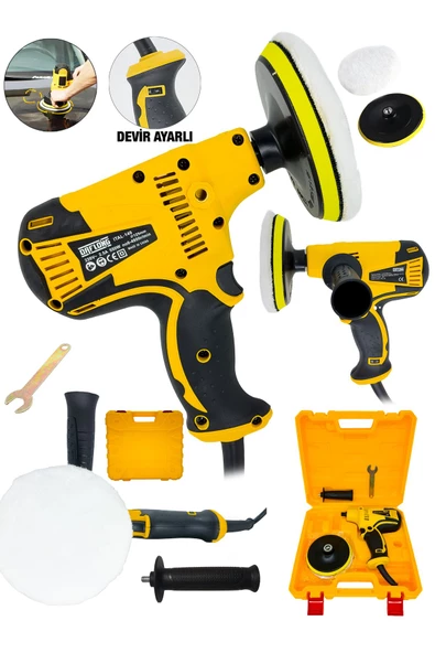 DAFLONG Tam Profesyonel 6 Kademe Devir Ayarlı 125 Mm Zımpara Araba Pasta Cila Polisaj Makinesi-sarı - 2