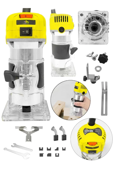 DAFLONG 6 Kademe Devir Ayarlı Formika Traşlama Freze Makinesi 6 Mm + 12 Adet Uç Hediye-SARI - 2