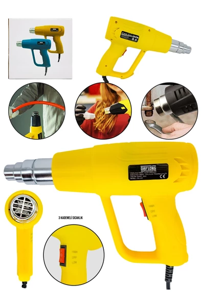 DAFLONG Darbeye Dayanıklı Bakır Sargılı Rezistans 2kademeli Sıcak Hava Tabancası Isı Makina-SARI - 2