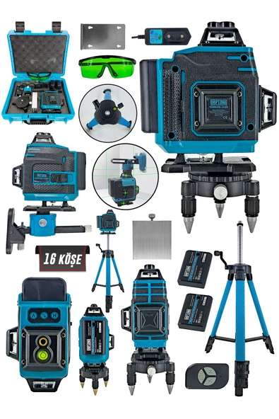 DAFLONG TRİPOT HEDİYELİ Şarjlı Çift Akülü Profesyonel 4 Köşe 4×360 16 Satır Yeşil Çizgi Lazer Hizalama - 2