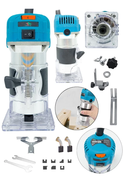 DAFLONG 6 Kademe Devir Ayarlı Formika Traşlama Freze Makinesi 6 Mm + 12 Adet Uç Hediye-MAVİ - 2