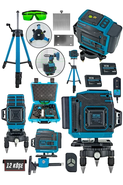 DAFLONG TRİPOT HEDİYELİ Şarjlı Çift Akülü Profesyonel 4 Köşe 4×360 16 Satır Yeşil Çizgi Lazer Hizalama