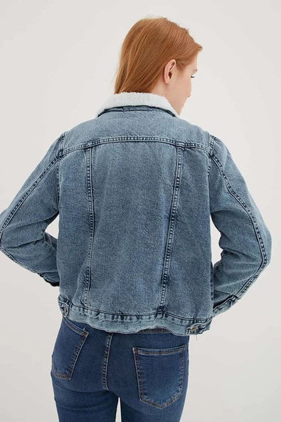 FASHION FRIENDS KADIN İÇİ KÜRKLÜ DENİM CEKET 23K0266K1 - 4