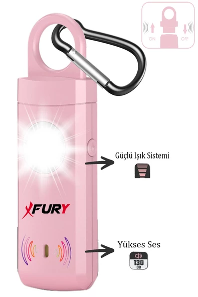 FURY Kişisel Güvenlik Alarmı Ve Anahtarlık - 130db Yüksek Sesli, Işıklı, Şarj Edilebilir, PEMBE - 5