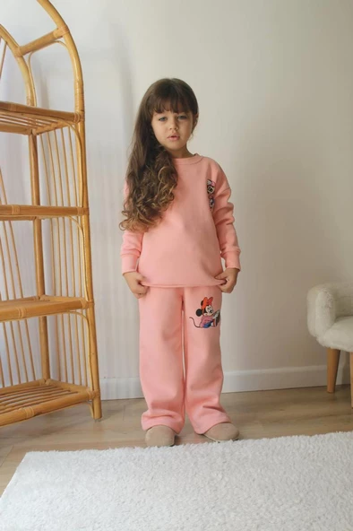 KIZ ÇOCUK MİNNİE MODELLİ 3 İPLİK ŞARDONLU EŞOFMAN TAKIMI - 2