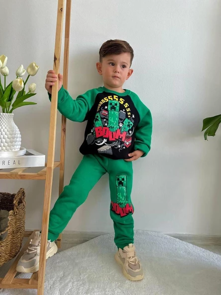 ERKEK ÇOCUK MİNECRAFT MODELLİ 3İPLİK  ŞARDONLU EŞOFMAN TAKIMI - 11
