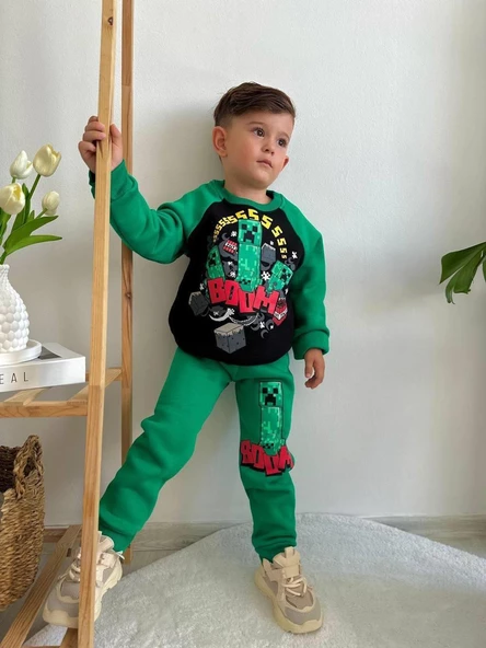 ERKEK ÇOCUK MİNECRAFT MODELLİ 3İPLİK  ŞARDONLU EŞOFMAN TAKIMI - 10