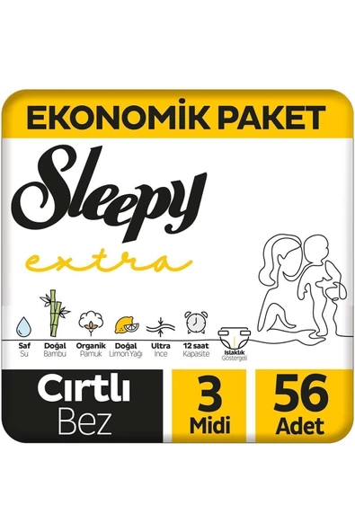 Sleepy  Extra Günlük Aktivite Ekonomik Paket Bebek Bezi 3 Numara Midi 56 Adet