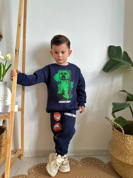 ERKEK ÇOCUK MİNECRAFT MODELLİ 3İPLİK  ŞARDONLU EŞOFMAN TAKIMI - 7