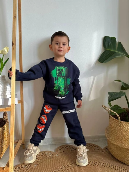 ERKEK ÇOCUK MİNECRAFT MODELLİ 3İPLİK  ŞARDONLU EŞOFMAN TAKIMI - 8