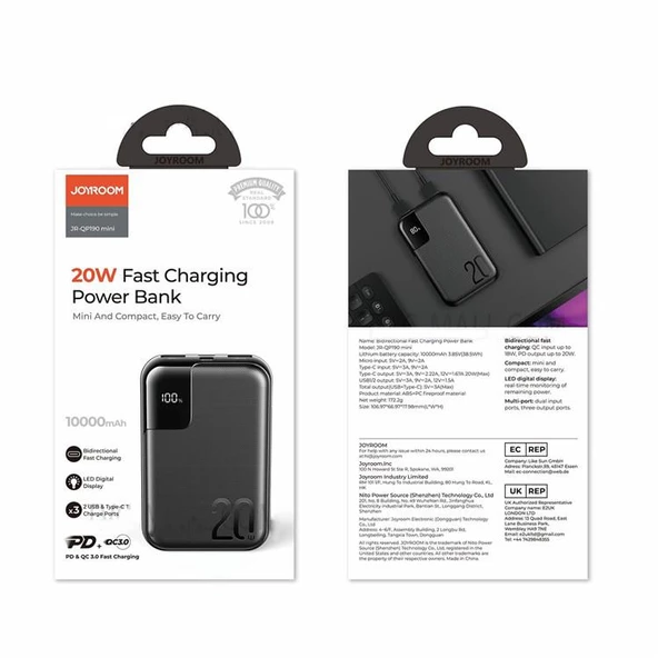 Joyroom JR-QP190 Mini 20W Dijital Ekran 10000mAh Taşınabilir Şarj Cihazı - 2