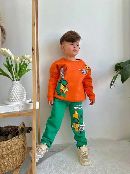 ERKEK ÇOCUK MİNECRAFT MODELLİ 3İPLİK  ŞARDONLU EŞOFMAN TAKIMI - 5