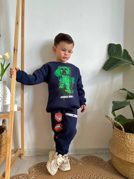 ERKEK ÇOCUK MİNECRAFT MODELLİ 3İPLİK  ŞARDONLU EŞOFMAN TAKIMI - 9