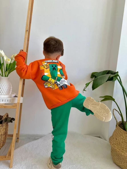 ERKEK ÇOCUK MİNECRAFT MODELLİ 3İPLİK  ŞARDONLU EŞOFMAN TAKIMI - 6