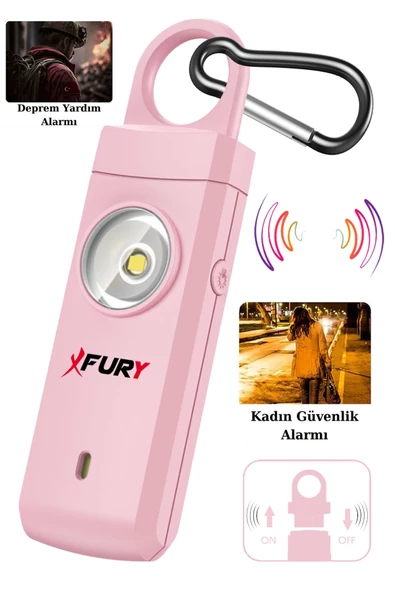 FURY Kişisel Güvenlik Alarmı Ve Anahtarlık - 130db Yüksek Sesli, Işıklı, Şarj Edilebilir, PEMBE - 3