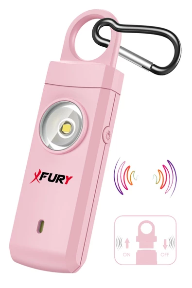 FURY Kişisel Güvenlik Alarmı Ve Anahtarlık - 130db Yüksek Sesli, Işıklı, Şarj Edilebilir, PEMBE